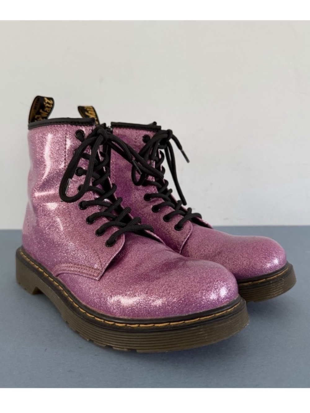 Dr. Martens 1460 8-Eye Pink Glitter Boots Lace‎ Up Combat Shoes